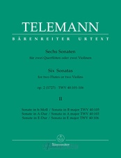 Six Sonatas for two Flutes or two Violins op. 2, TWV 40:104-106